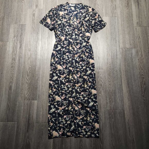 Vintage 90s short-sleeved button-up dainty floral maxi dress - Picture 11 of 16